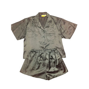 Secrecy Brand Satin Green 2 Piece PJs Pajamas Short Sleeve Top Shorts Large